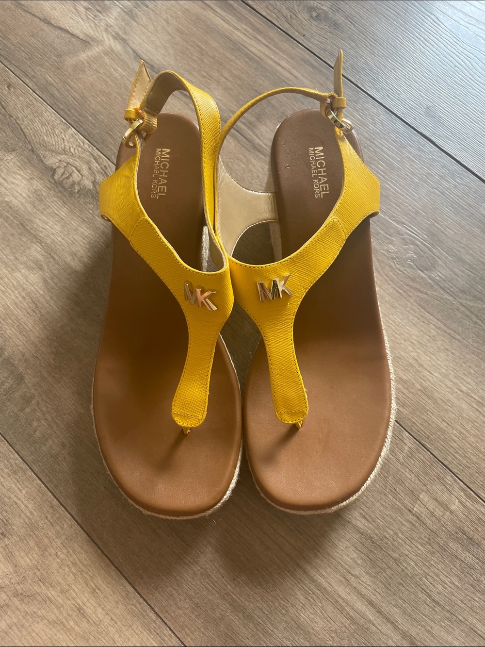 Michael Kors Yellow Leather Espadrille Wedge Sandals - Picture 3 of 9